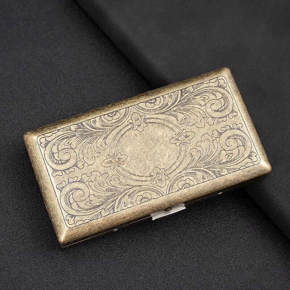 Retro Bronze Metal Cigarette Case Holder Box For King Size or 20’s Cigarettes US