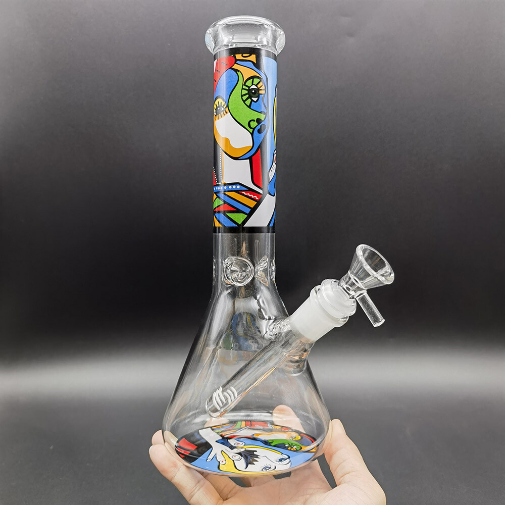 25cm Abstract Graffiti Water Pipe Glass Bong Hookah Smoking Pipe W/ 14mm Bowl