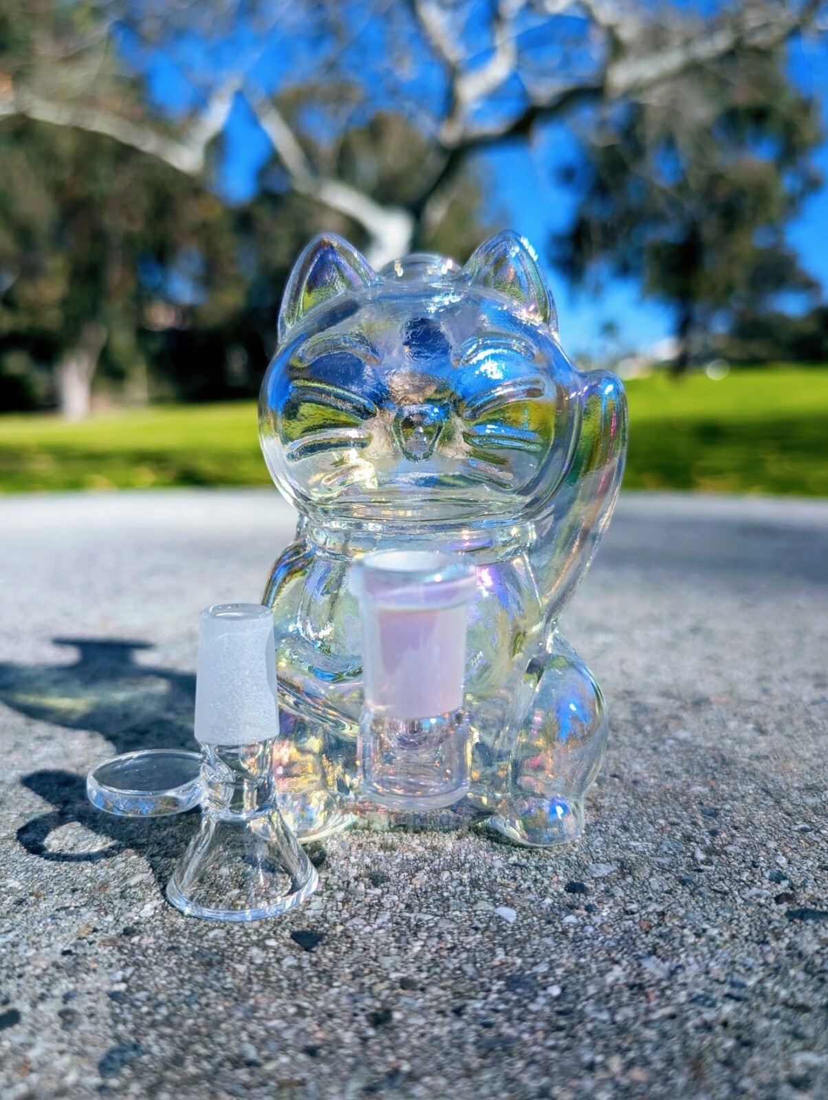 5.5″ Rainbow Waving Lucky Cat Maneki Neko Smoking Water Pipe Hookah Bubbler Bong