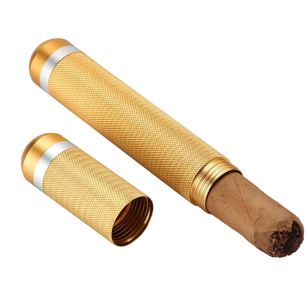 Galiner Gold Cigar Case Tube Box Waterproof Cigar Holder 1 Cigar Tobacco Metal