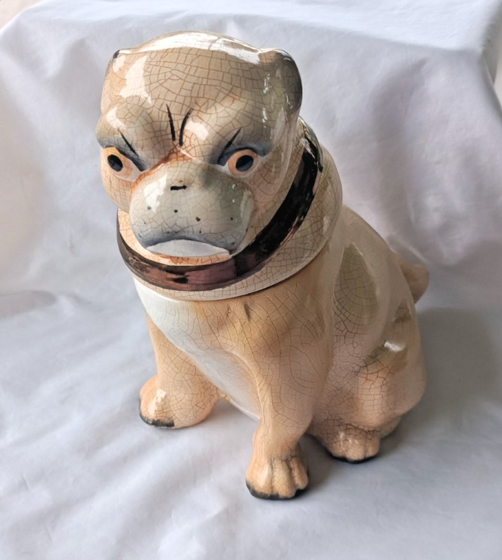 Antique Victorian Pug Dog Humidor Tobacco Jar Smoking Pipe Large 8″ x 6″ 1800s