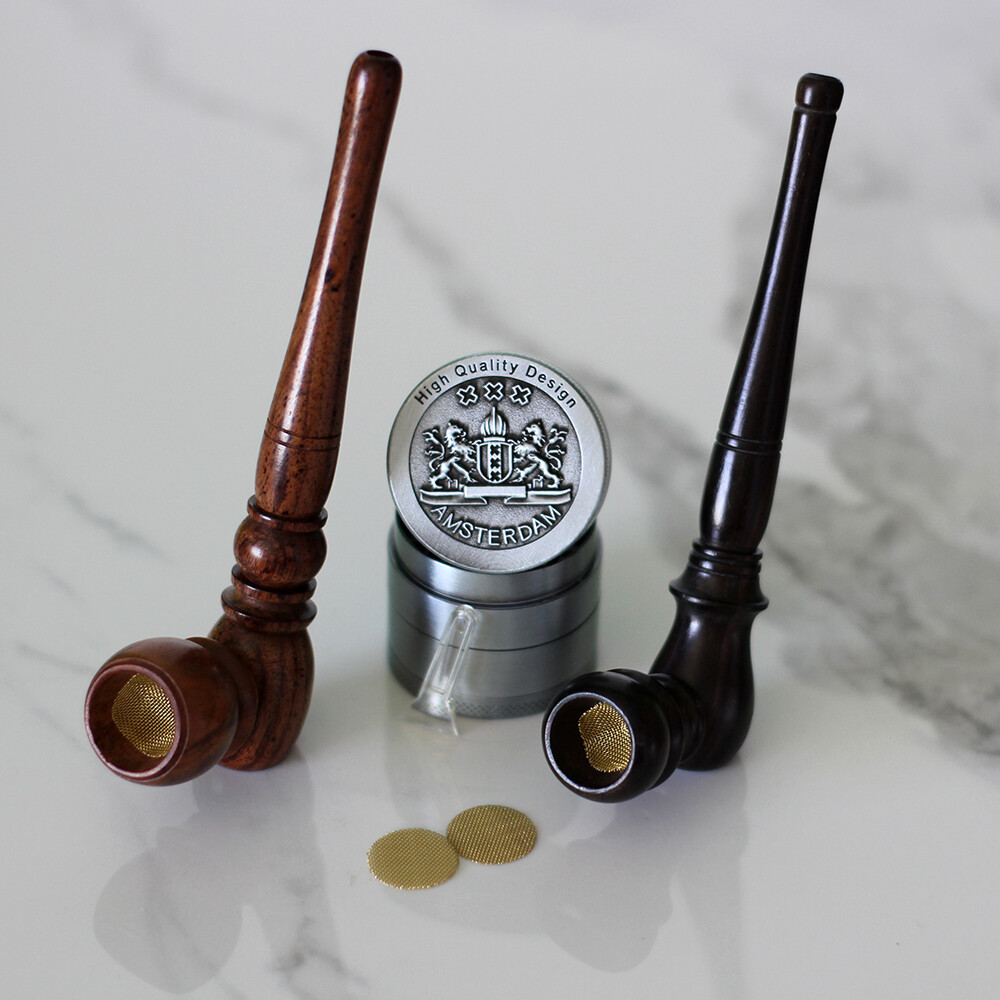 Bristand Black & Brown 5″ Hand Carved Premium Wood Smoking Pipe & 4pc Grinder