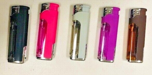 5-Flags Refillable Butane Lighter Ass. Colors White LED #80-82LED-W Lot of 5 Pcs