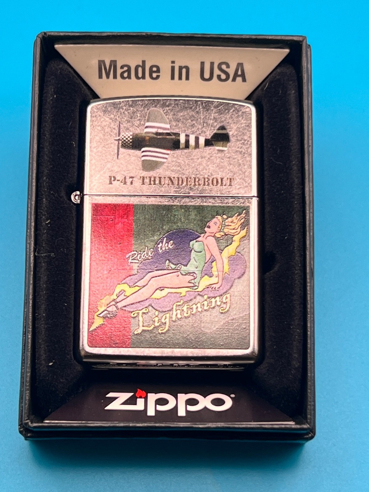 Genuine Brand New 21 ZIPPO Lighter P-45 THUNDER BOLT Ride The Lightning Nose Art