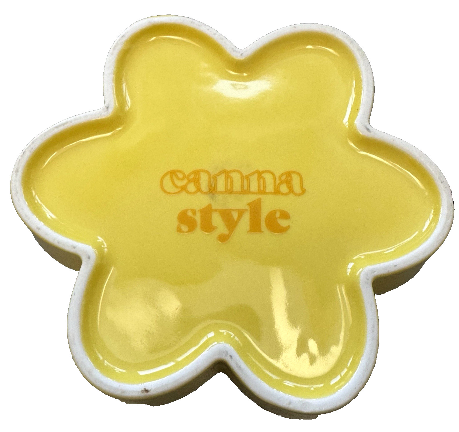 Canna Style Ashtray Daisy Flower Retro Porcelain Yellow Blunt Joint Girly 4.75″
