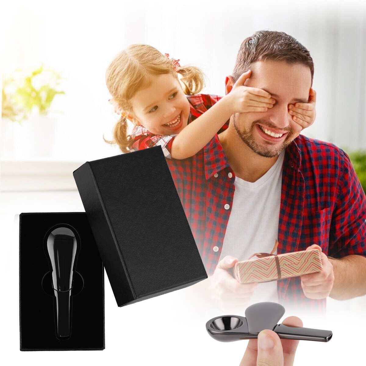 Portable Smoking Pipe Magnetic Metal Spoon Silver With Gift Box fit Men Gift USA