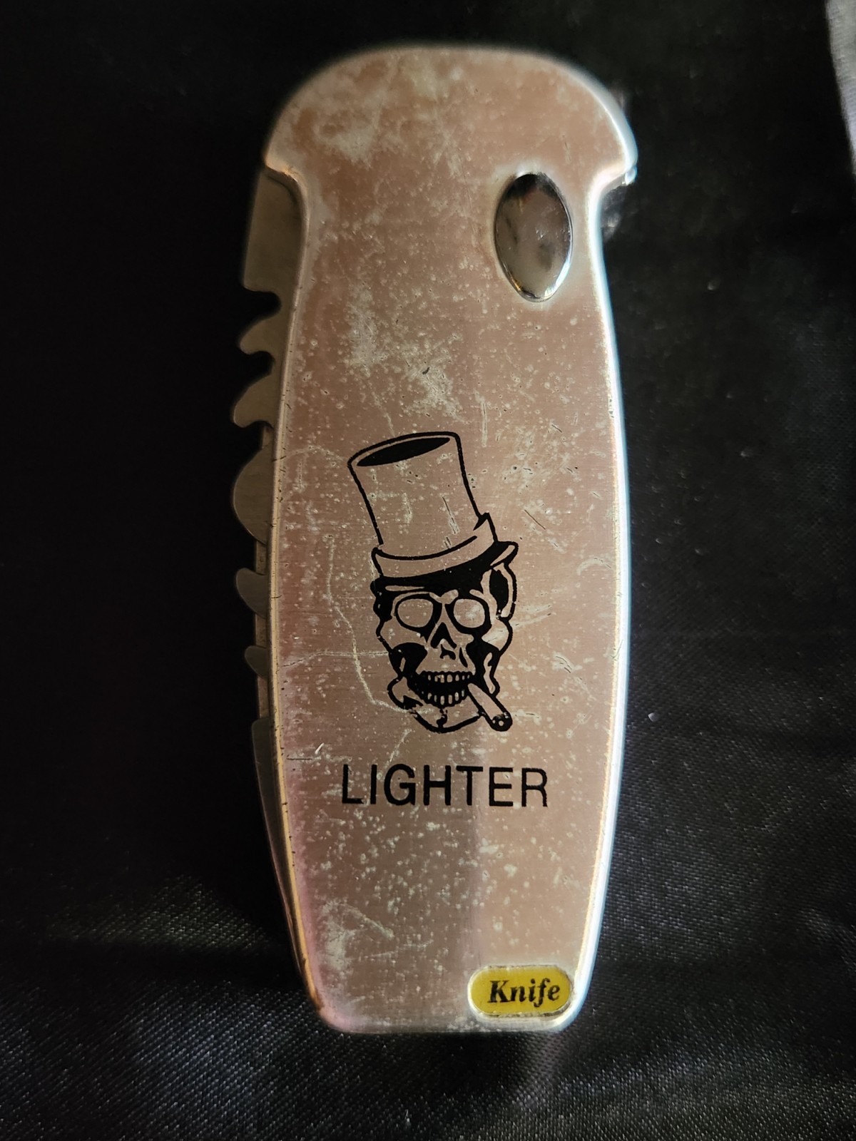 Vintage Butane Lighter Skull Head Unique USA Flag Lighter Knife Collectible
