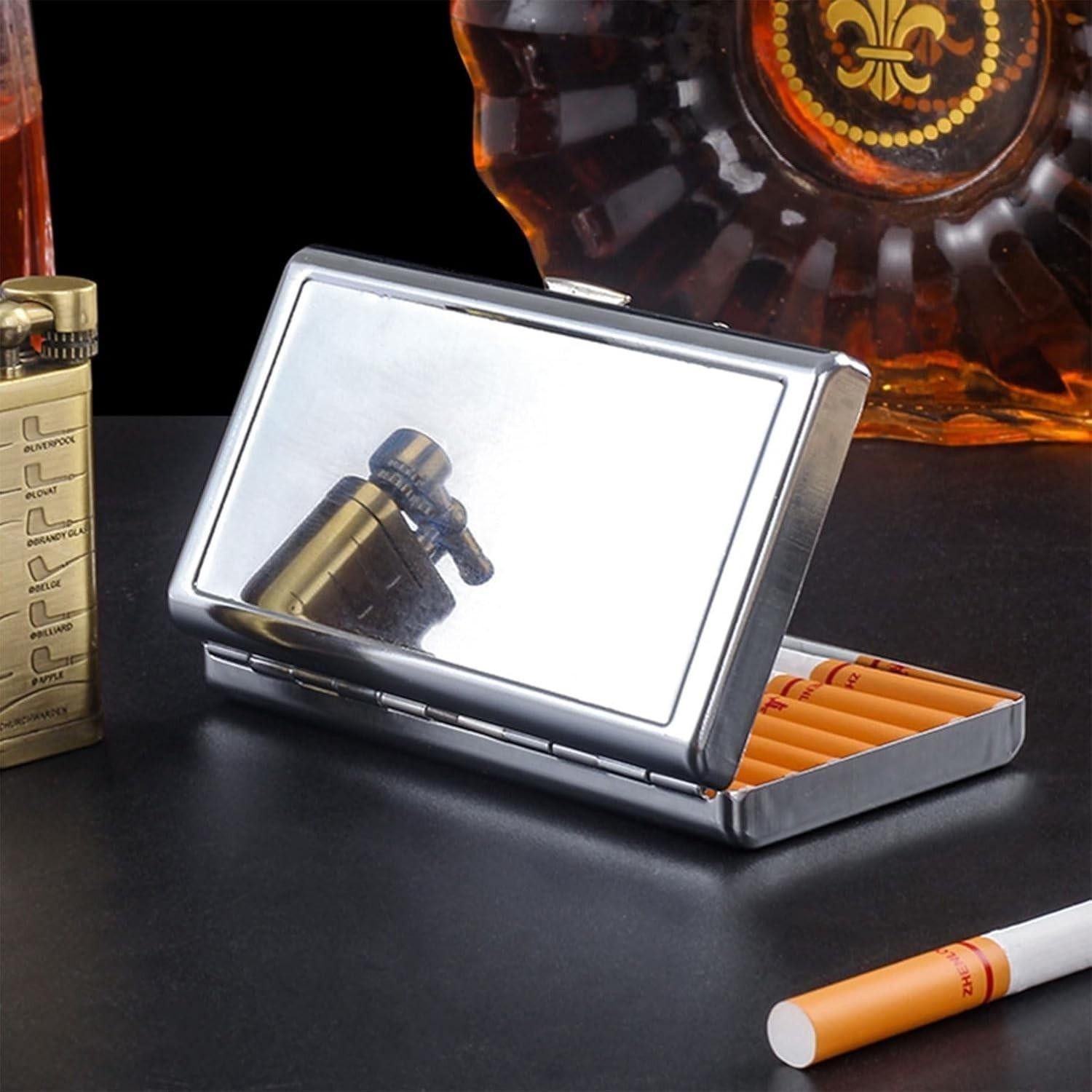 Cigarette Case Metal Holder for Regular King and 100’s(silverï¼ 100mm King Si..