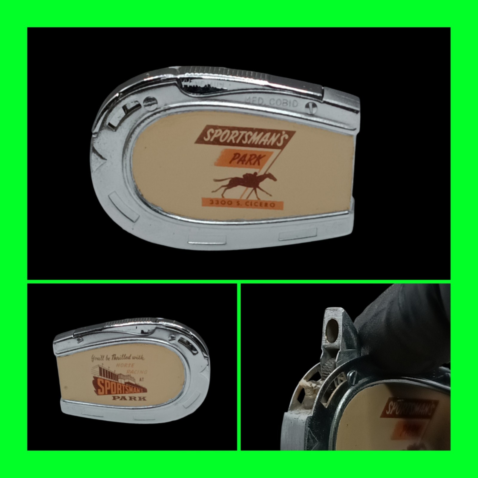 Unique Vintage Horse Racing Sportsman Park Horseshoe Ad Lighter – UNFIRED – RARE