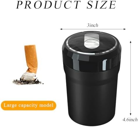 Car Ashtray with Lid, Detachable Smokeless Cylinder Cup Holder Ashtray with LED