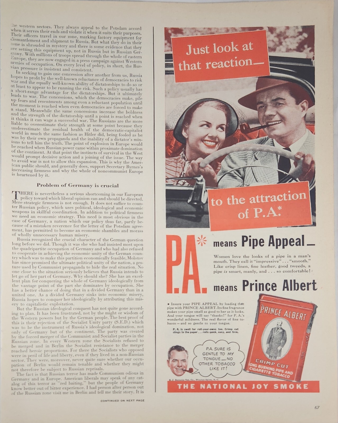1946 Prince Albert Cigarette Tobacco Vintage Ad just look at that reaction