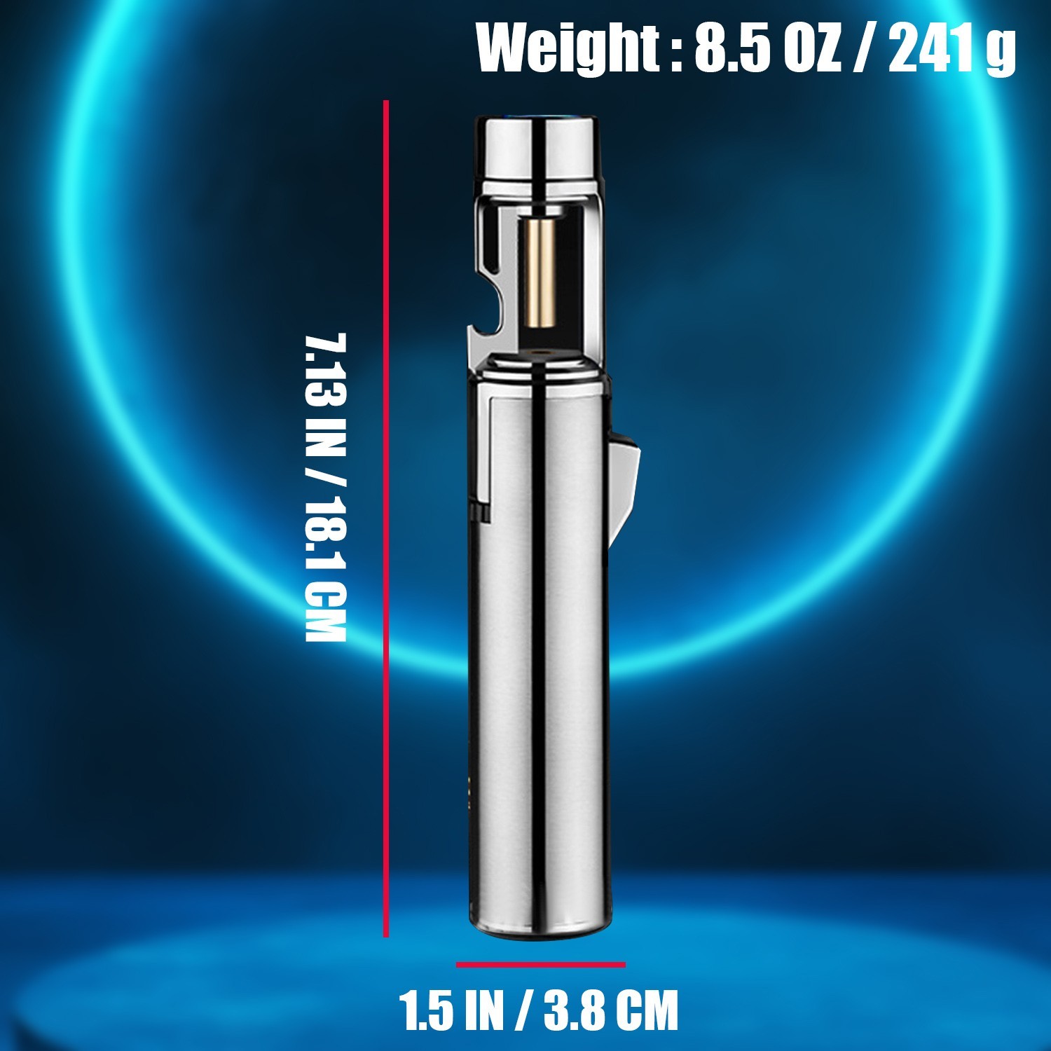 Metal Torch Lighter-Refillable Butane Jet Adjustable Blue Flame Lighter 01SDGJ3