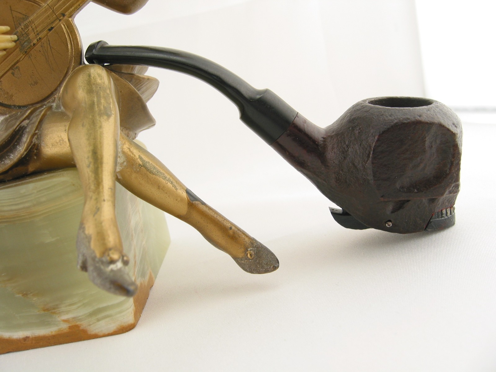 ITALY Patent Hand Carved Imported Briar SKULL HEAD MOVABLE MOUTH Pipe Halloween