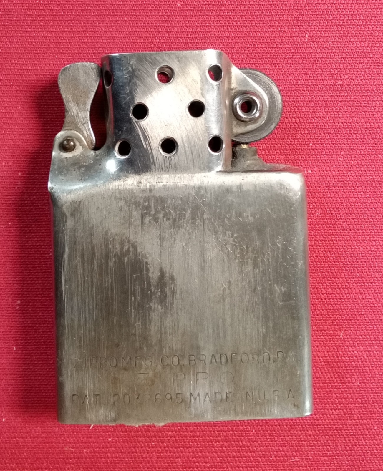 Zippo Lighter 1930-1950’s PAT.2032695 3 Barrel Hinge Nickel Silver Insert