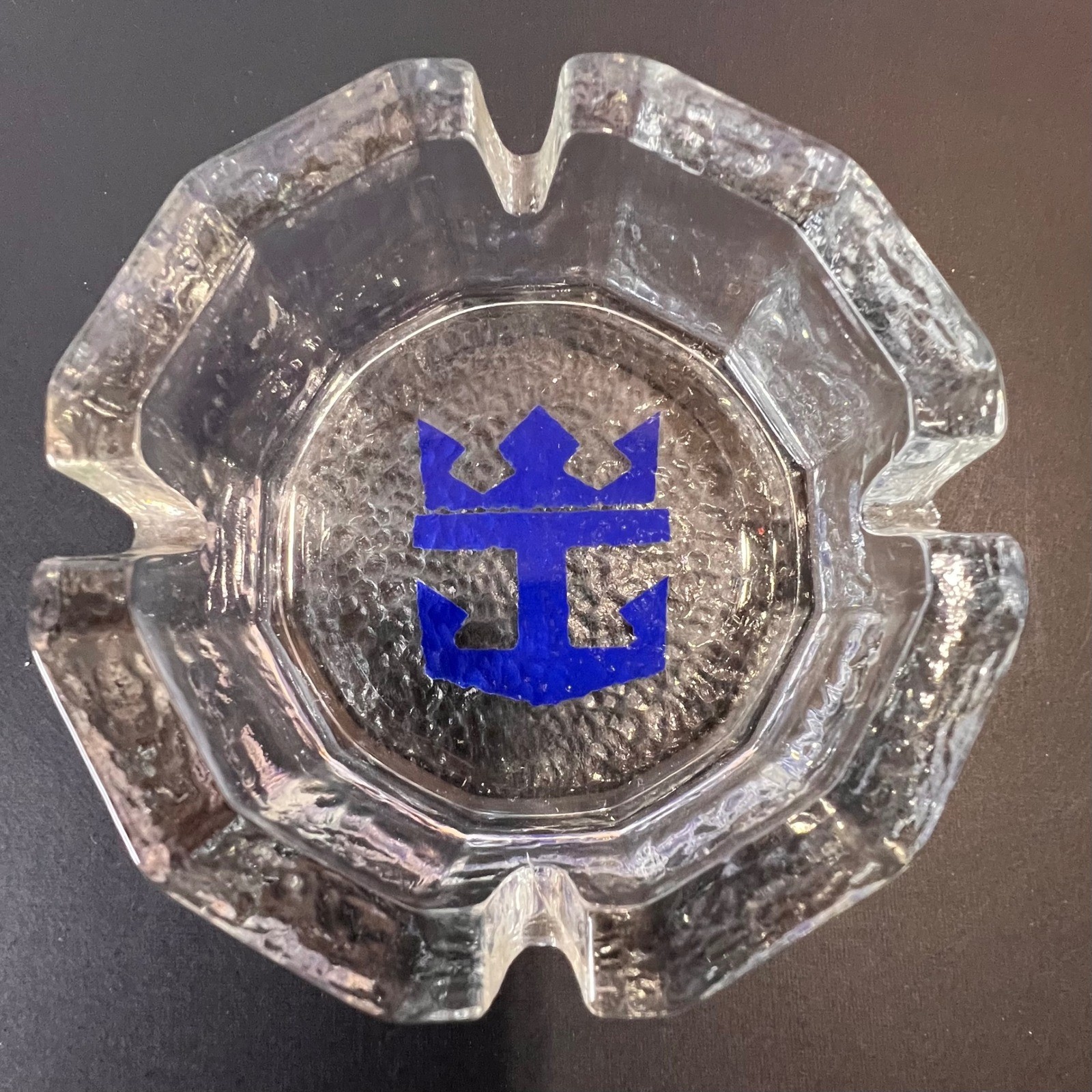Royal Caribbean 4.5″ Glass Ashtray Unisex Clear Excellent Vintage Nautical Logo