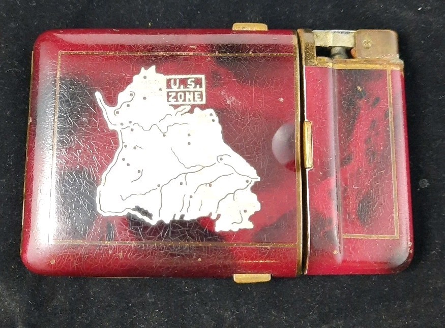 Vintage Weltzunder Semi-Auto Petrol Lighter Case U.S. Zone Germany Map