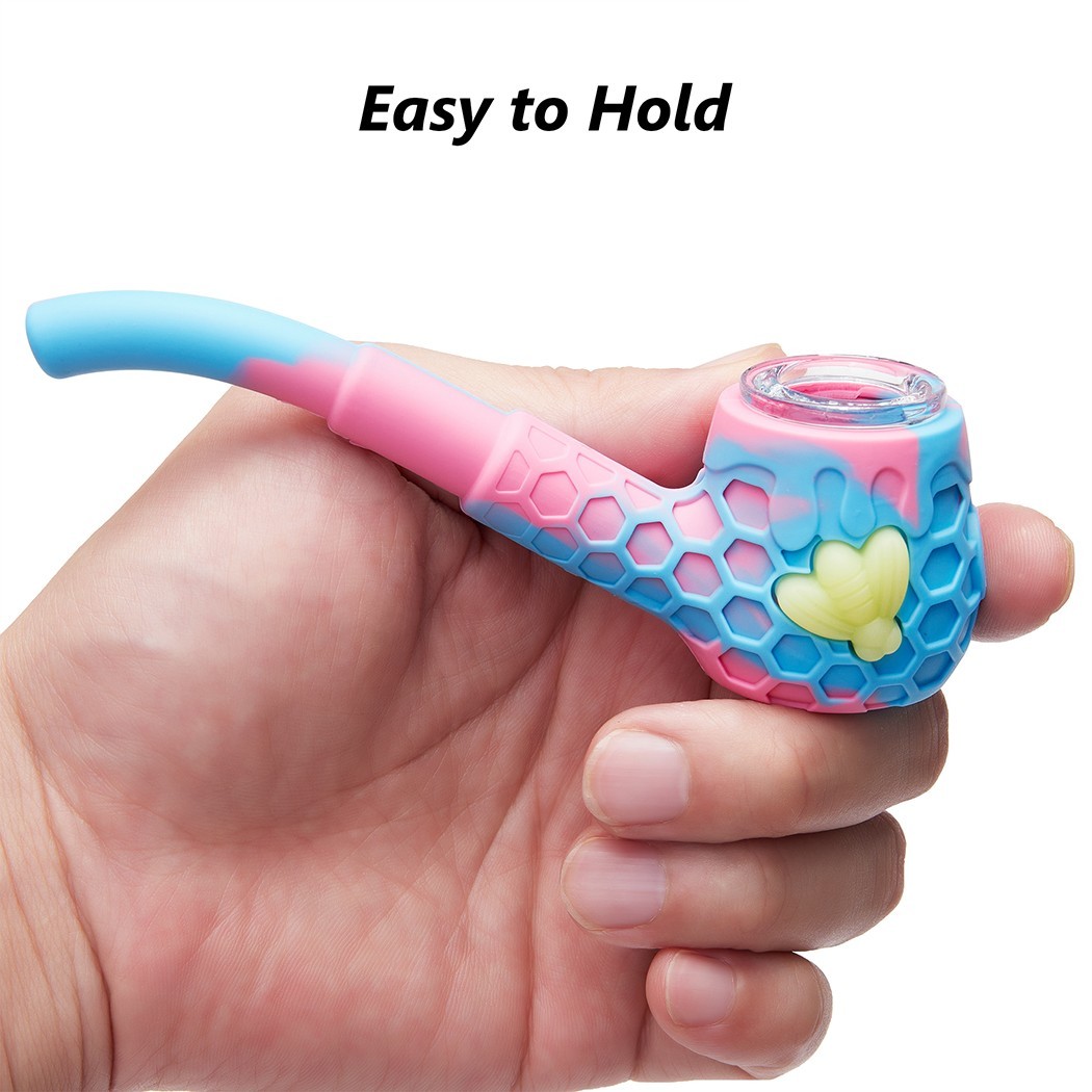 2Pc 4.5″ Silicone Honeycomb Tobacco Smoking Pipe with Holder and Tools Hand Pipe