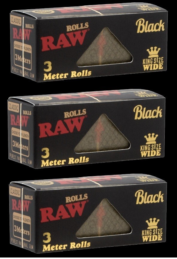 RAW BLACK Classic KING SIZE WIDE 3 Meter Rolls – 3 PACKS