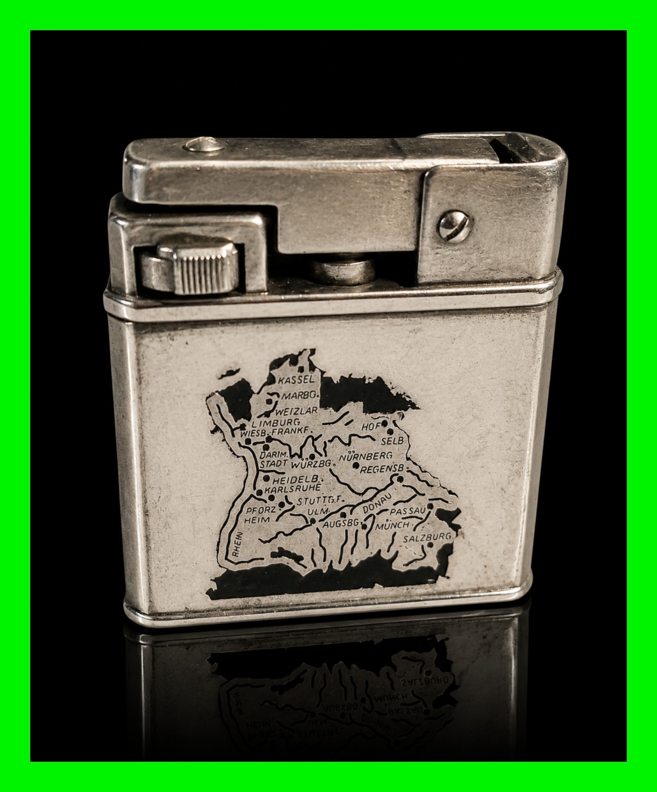 Vintage WELTZUNDER Petrol Semi-Automatic Lighter Map Of U.S. Zone Germany WORKIN