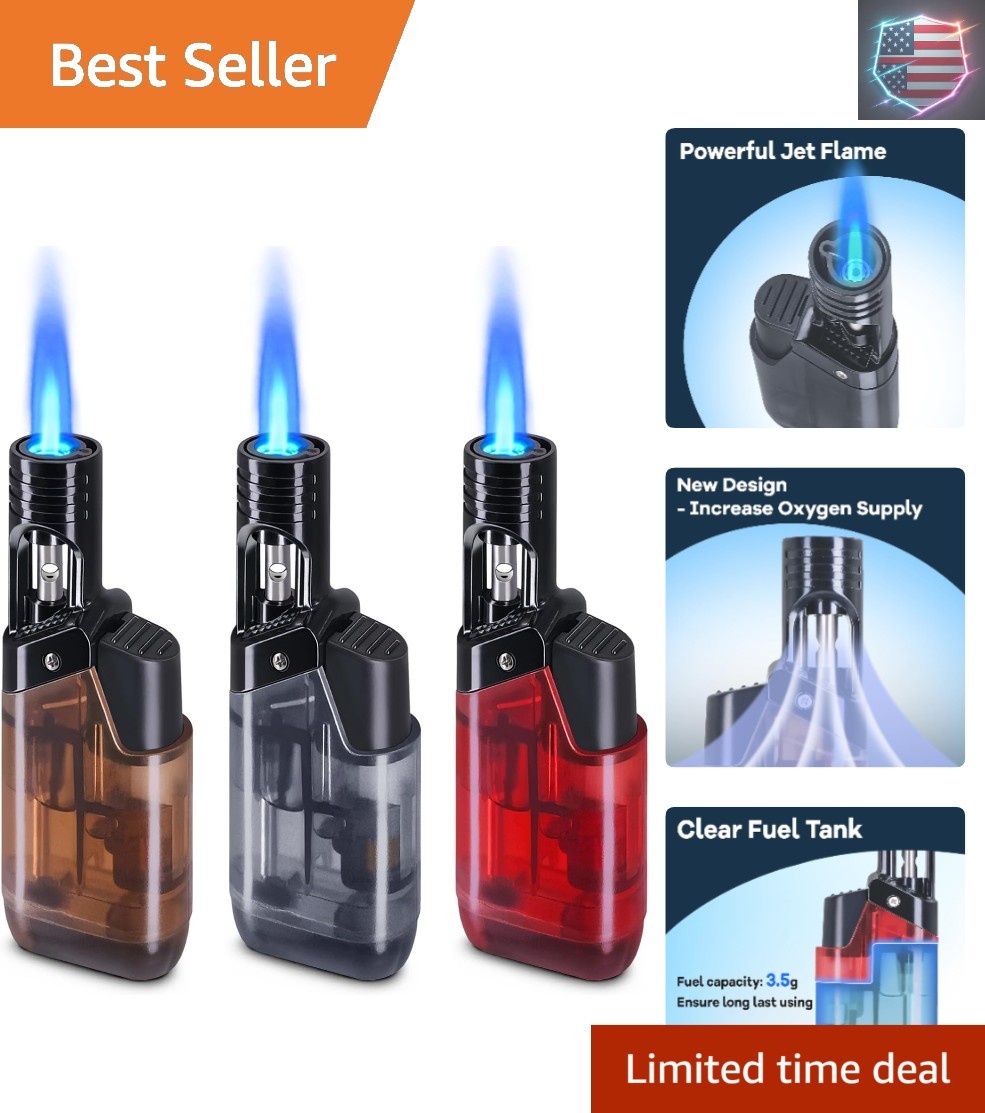3 Pack Torch Lighter Mini Refillable Butane Lighters Utility Lighter Long Wan…