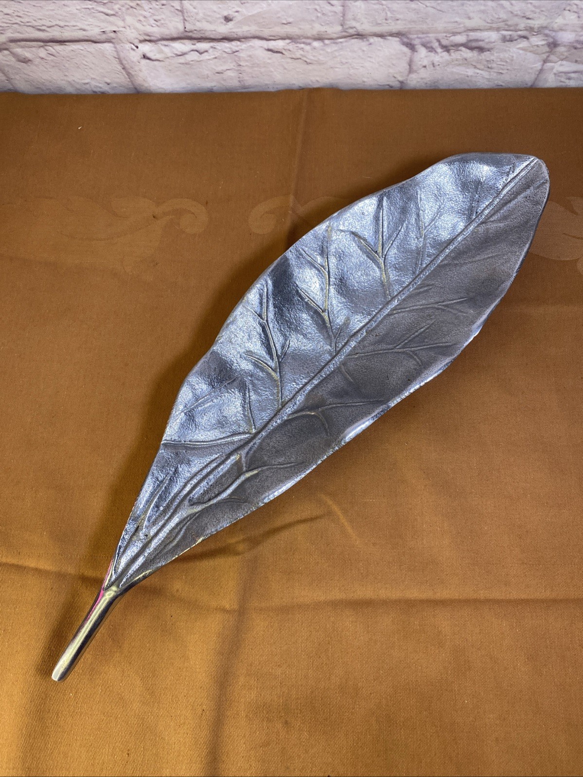 Vintage SILVER METAL TOBACCO LEAF, Tray, Dish, Decor, Made in India