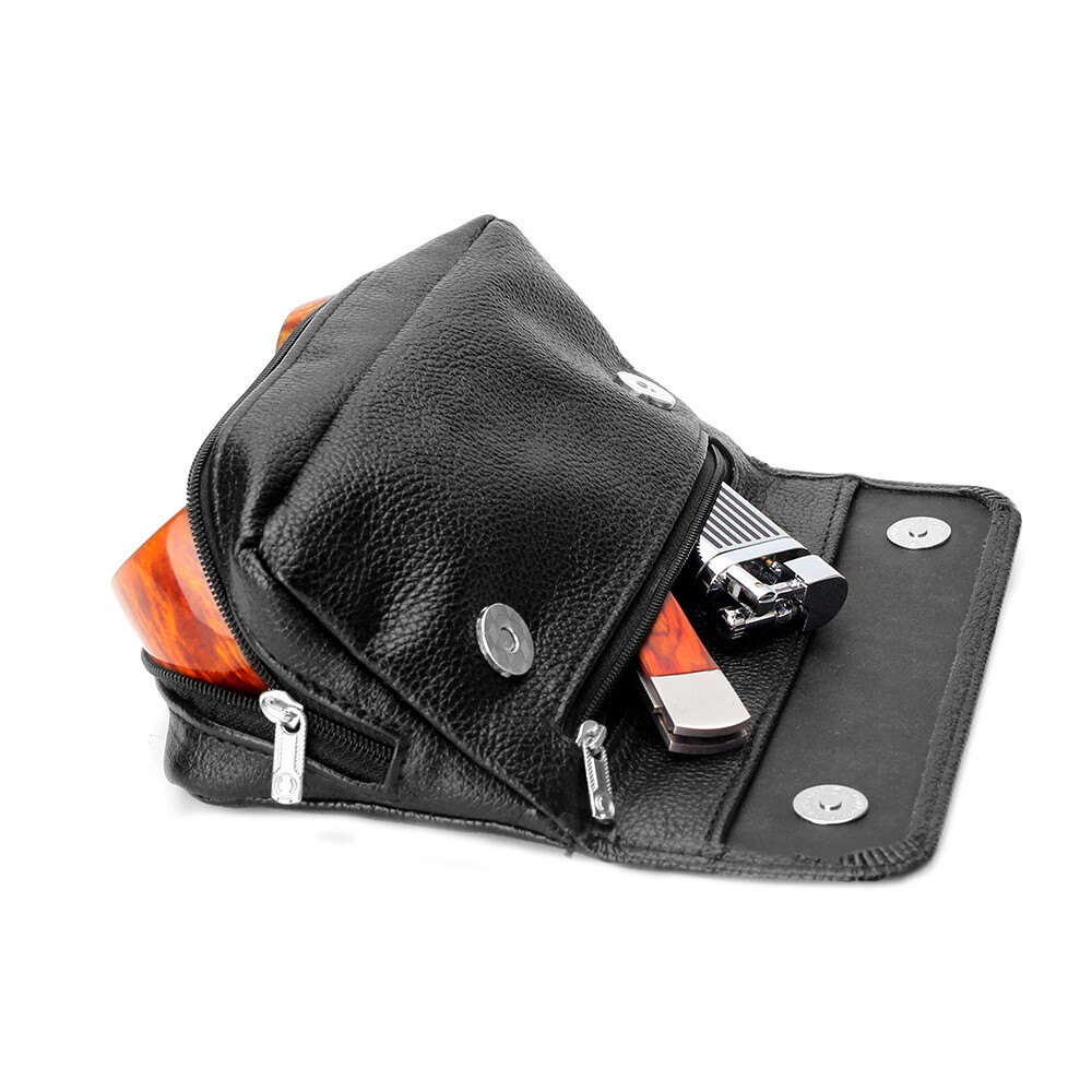 OLD FOX Tobacco Pouch PU Leather Bag for 2 Pipe Smoking Accessories Portable Bag