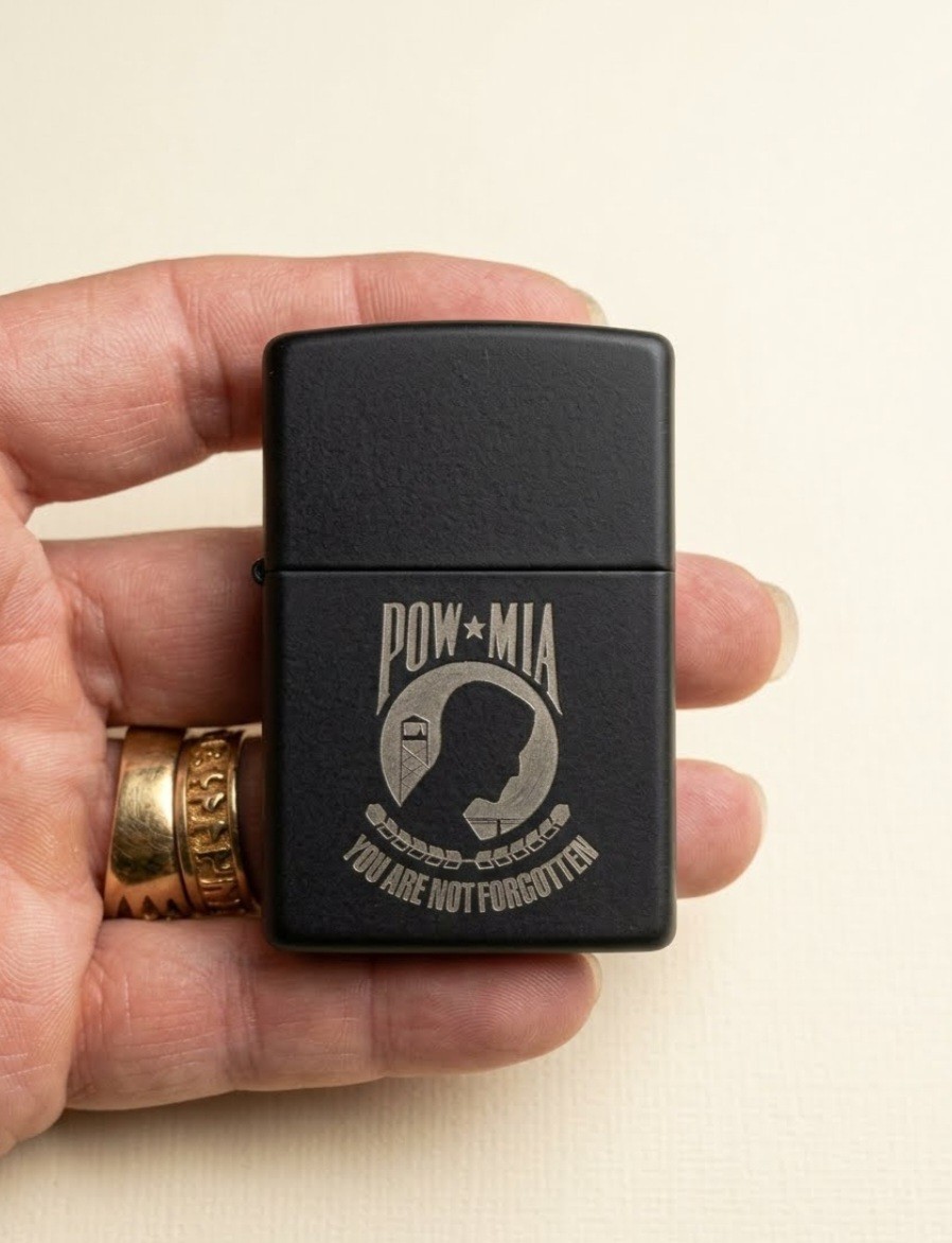 Zippo 218 Classic Black Matte Pocket Lighter Engraved POW/MIA