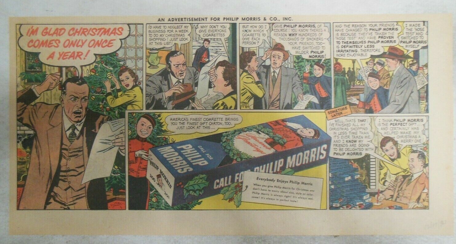 Phillip Morris Cigarette Ad: “Christmas” from 1940’s Size: 7.5 x 15 inches