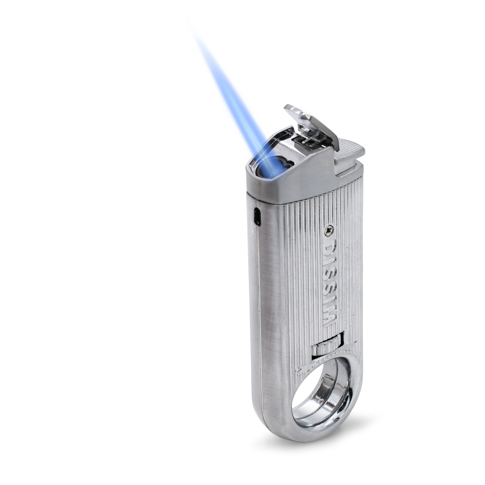Pocket Torch Lighter. Single Jet Flame, All Metal, Silver Finish by Dissim