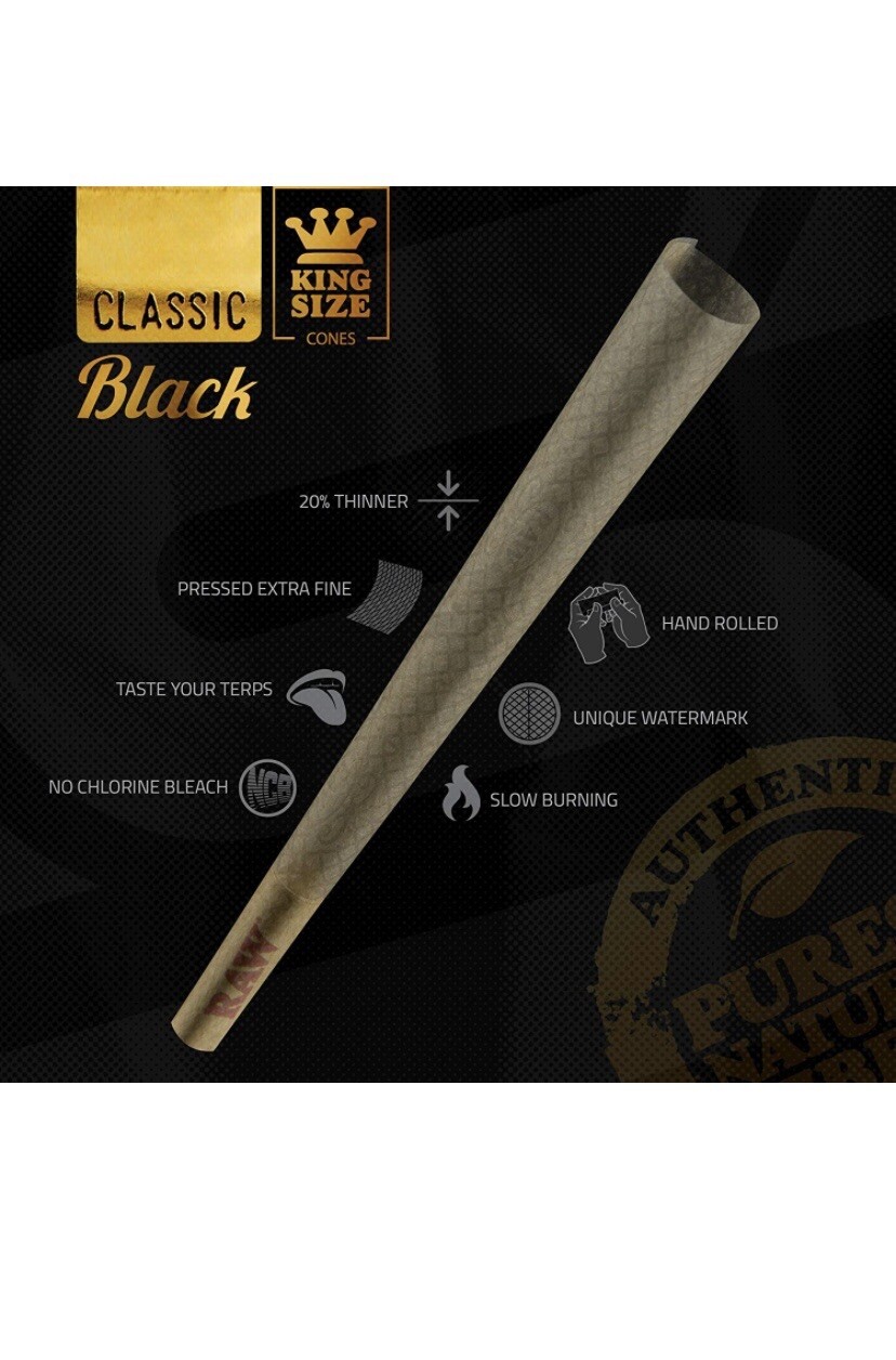 RAW black KING size pre rolled cone + philadelphia cone tube