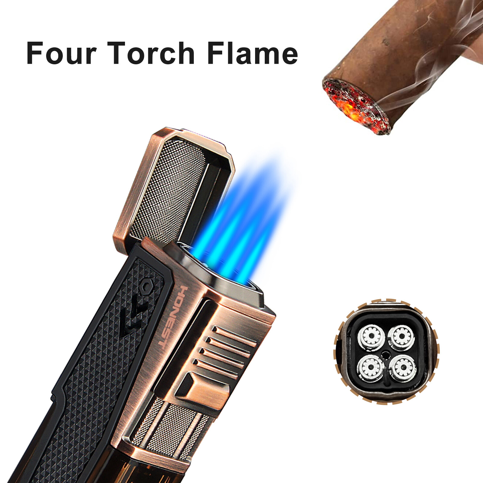 Windproof Cigar Lighters Metal Adjustable Torch Butane Lighter 3 Jet Blue Flame