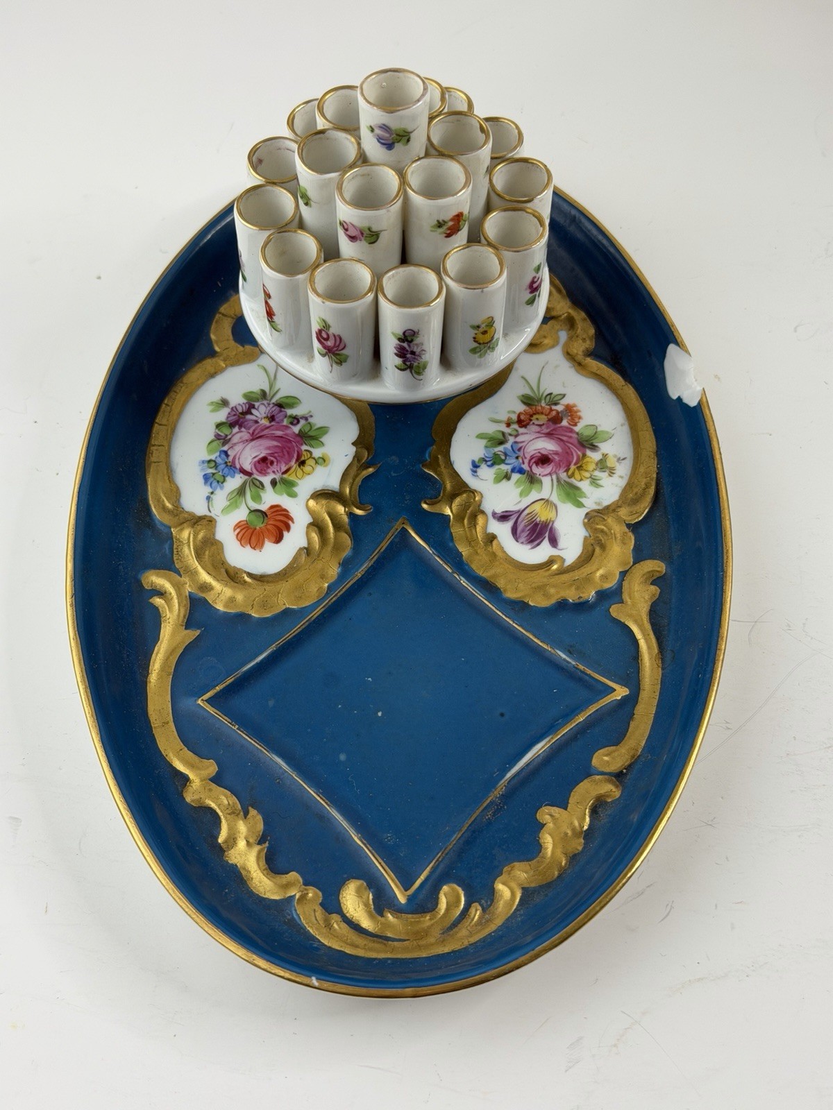 Antique Dresden Porcelain Cigarette Holder Handpainted E. Germany CHIPPED