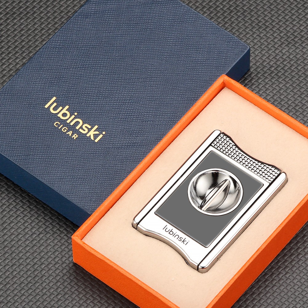 Lubinski Vcut Cigar Cutter With Holder Sharp Metal Scissors Portable Gift Silver
