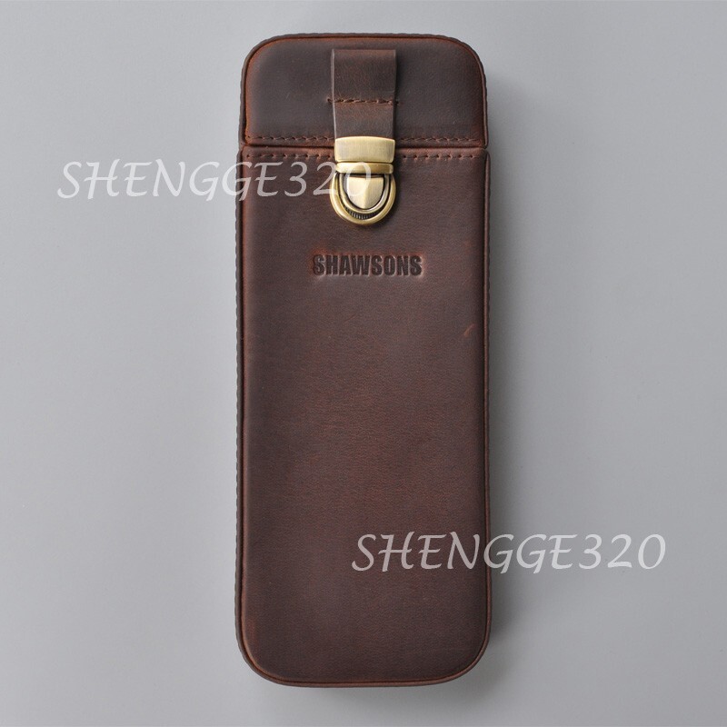 Crazy Horse Genuine Leather Retro Cigar Case Drawer Style Travel Box For 3 Pcs