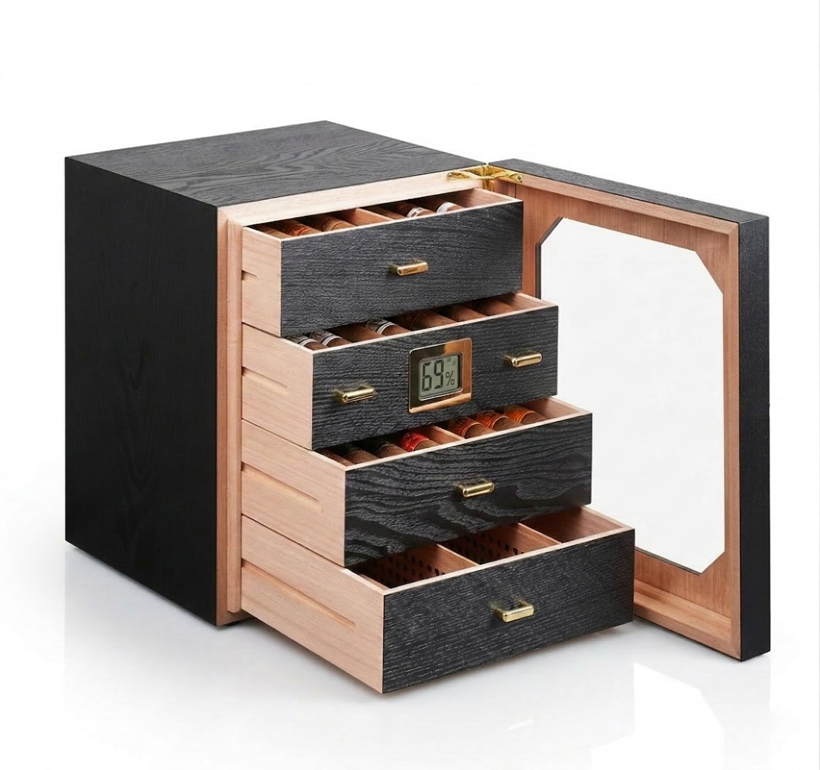 Premium Cigar Humidor Cabinet – 4 Spanish Cedar Drawers with Electronic Hygromet