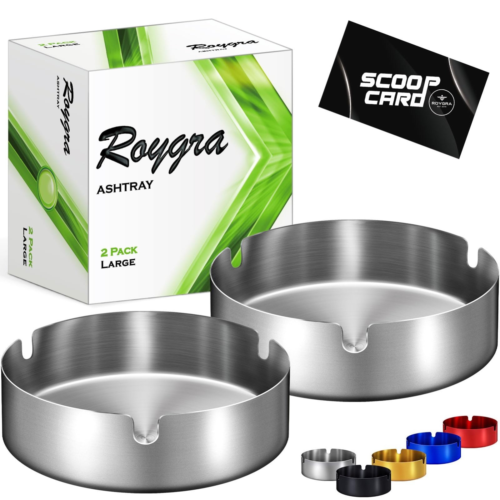 Roygra Ashtray 2 Pack, Stainless Steel Ash Tray for Indoor or Outdoor Use, Unbre
