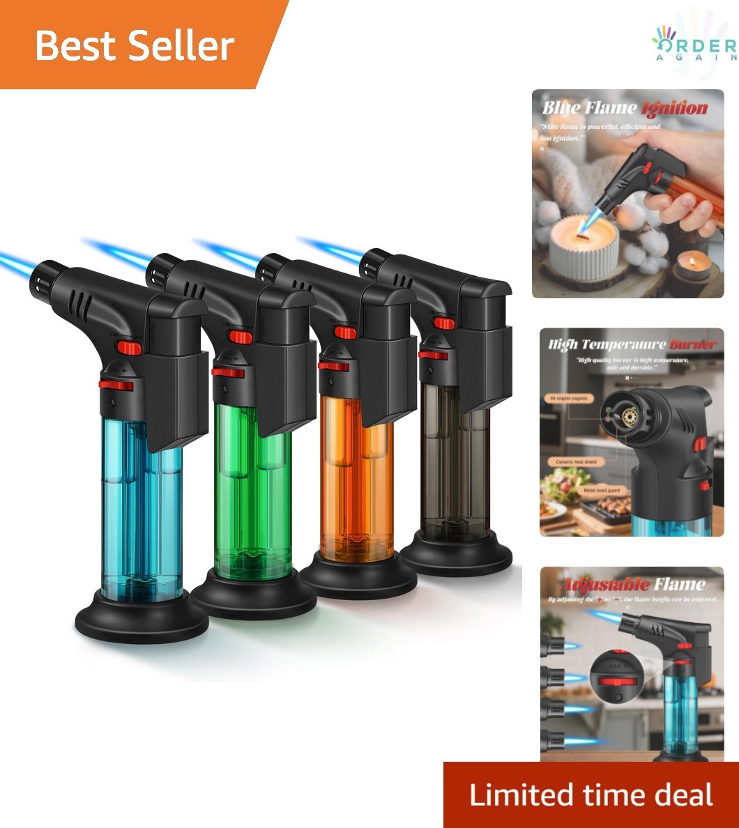 4 Pack Mini Refillable Torch Lighters Windproof Jet Flame Gas Not Included