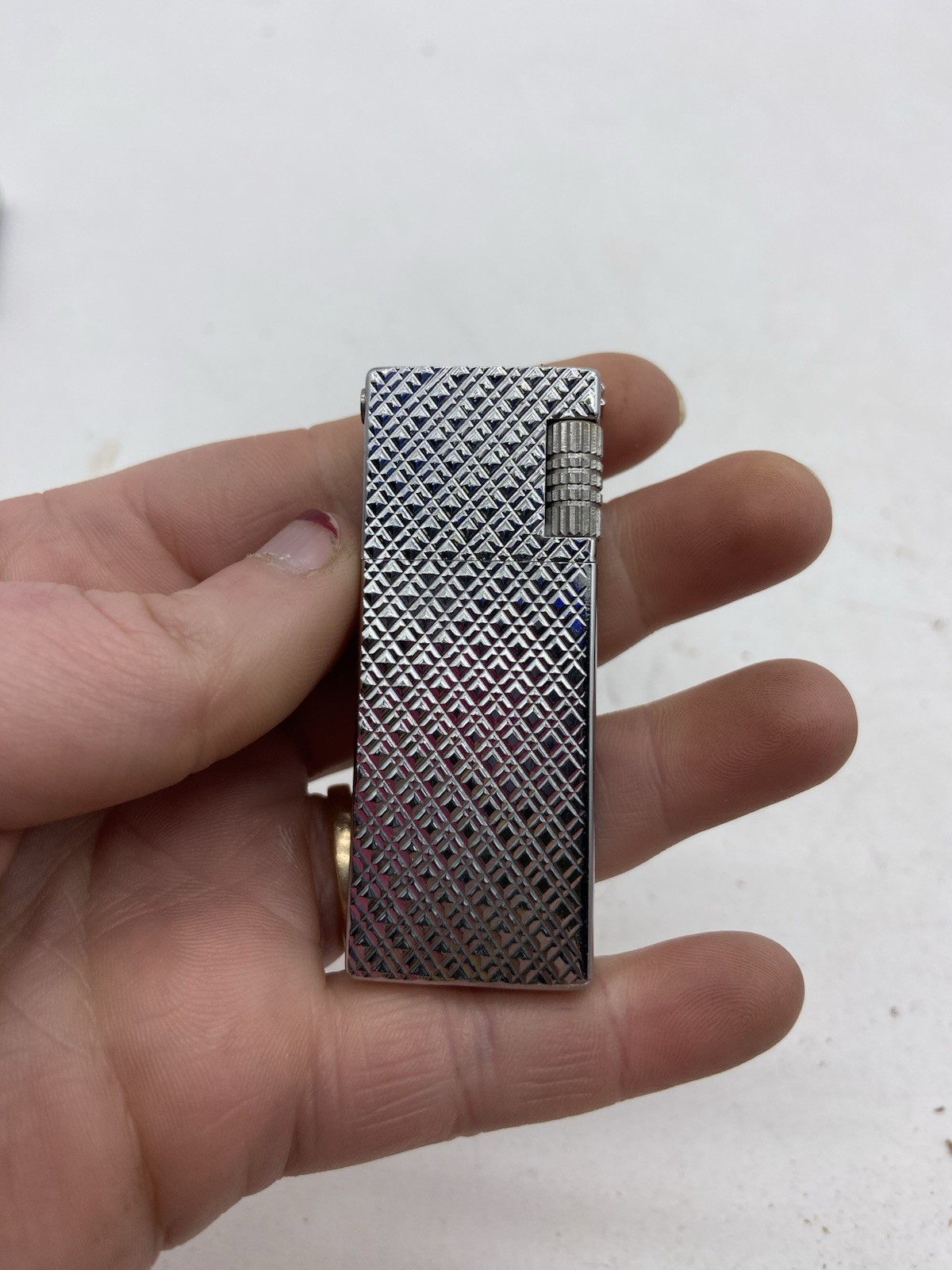 NOS vintage silver tone whitehall lighter diamond pattern MINT