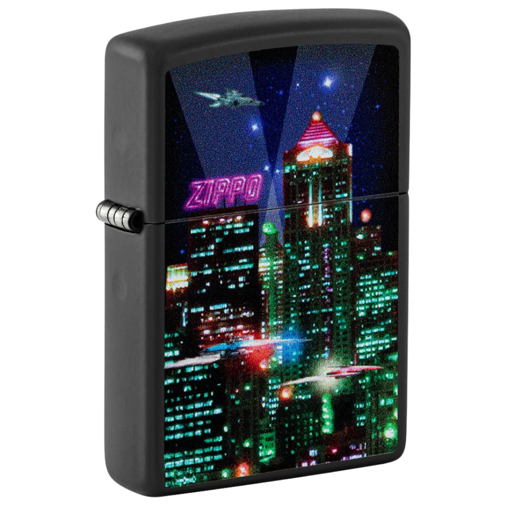Zippo 48506 Cyber City Black Matte Night Skyline Lighter New Unfilled Gift Box