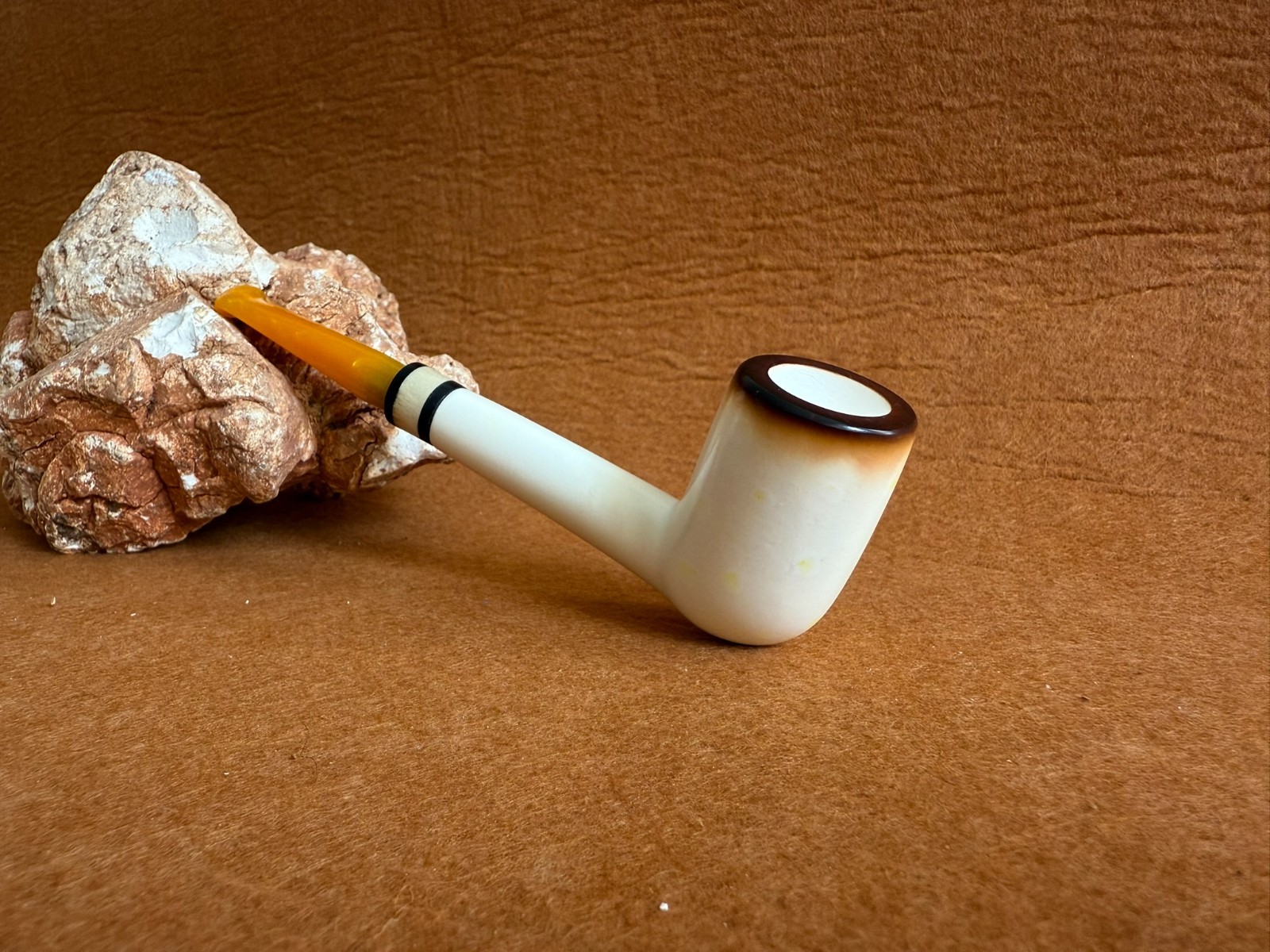 Meerschaum Pipe, Hand Carved Smooth Billard Shape with Fitted Case