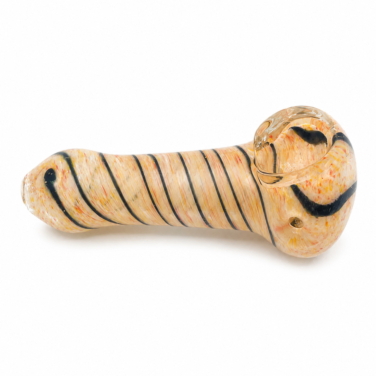Confetti Cream Stripe Pocket Mini Glass Spoon Pipe 3-3.5 Inch Beige Orange Hand