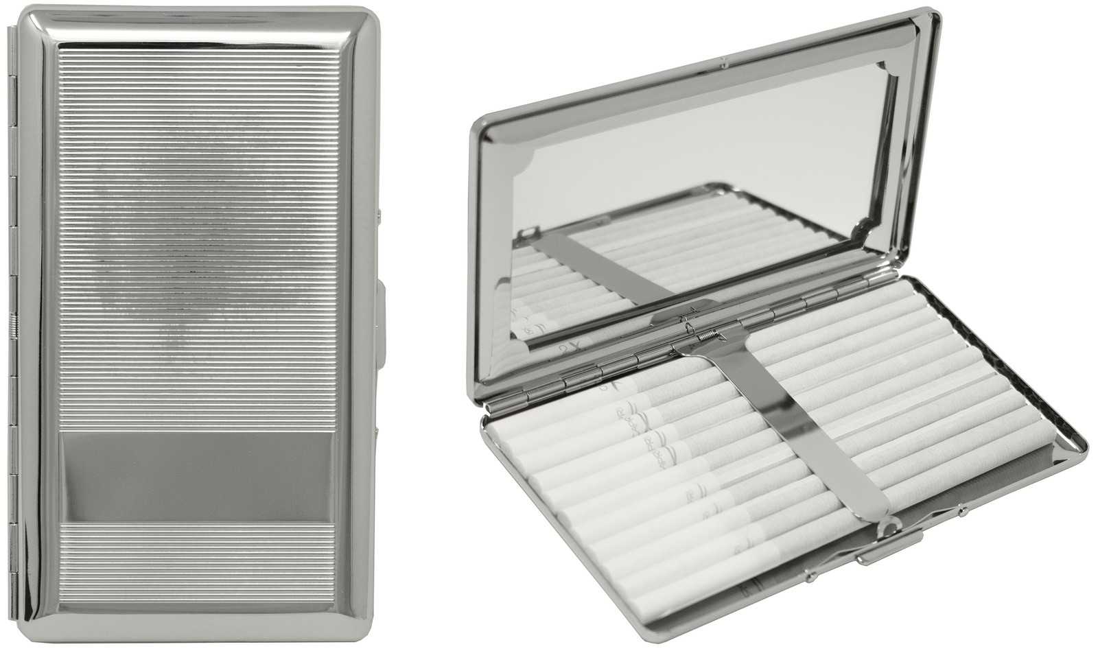 Set of 2 Compact 120mm Cigarette Case With Mirror (Silver Classic)