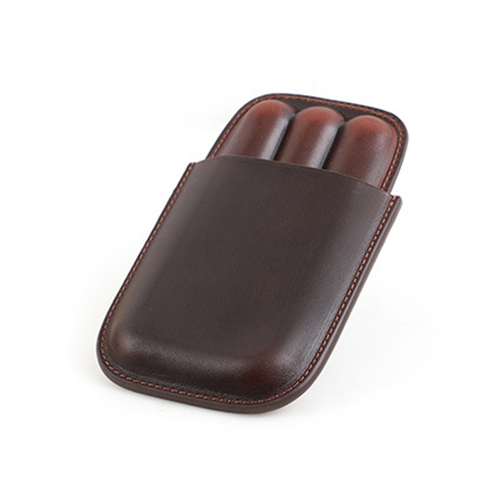 Genuine Leather 3 Cigar Case Portable Travel Humidor Holder Coffee