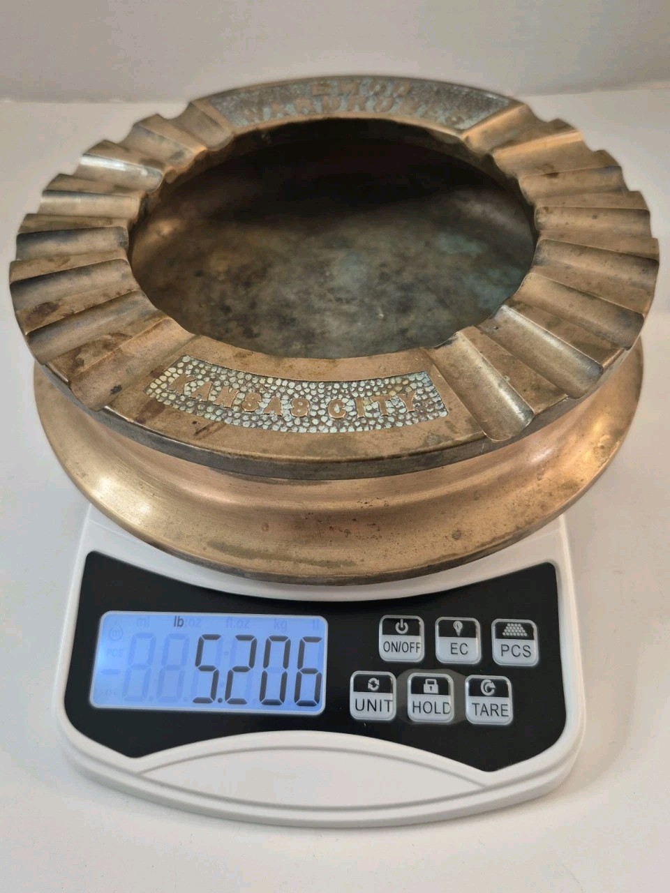 Kansas City EMCO Wardrobes Industrial MCM Heavy VTG Solid Brass Ashtray -5lbs