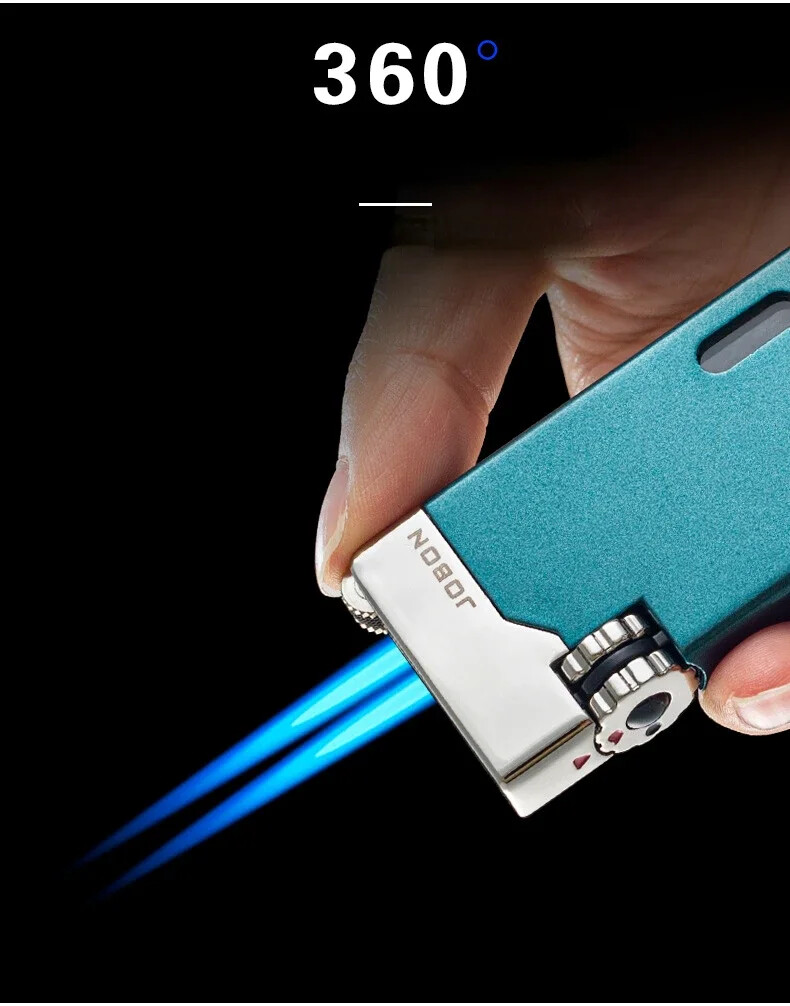 JOBON Windproof Inflatable Turbo Lighter Double Fire Blue Flame Gift Men Women