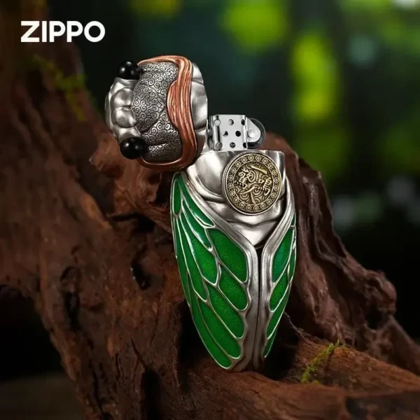 Genuine Zippo Custom Silver Cicada Lighter Luminous Magnetic Wings Gift Box