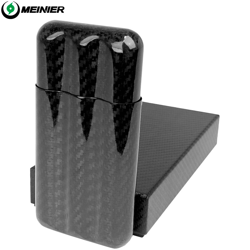3K Glossy Travel Cigar Case Carbon Fiber Humidor Holder 3 Count W/ Gift Box