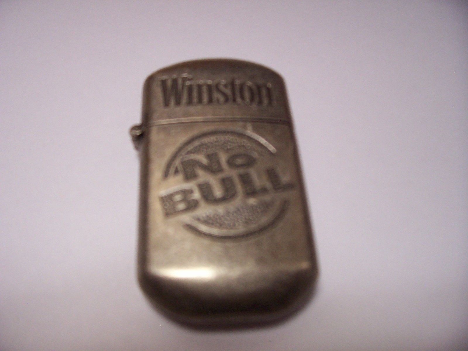 VINTAGE WINSTON BRANDED NO BULL ROUNDED SILVER METAL CIGARETTE LIGHTER Case