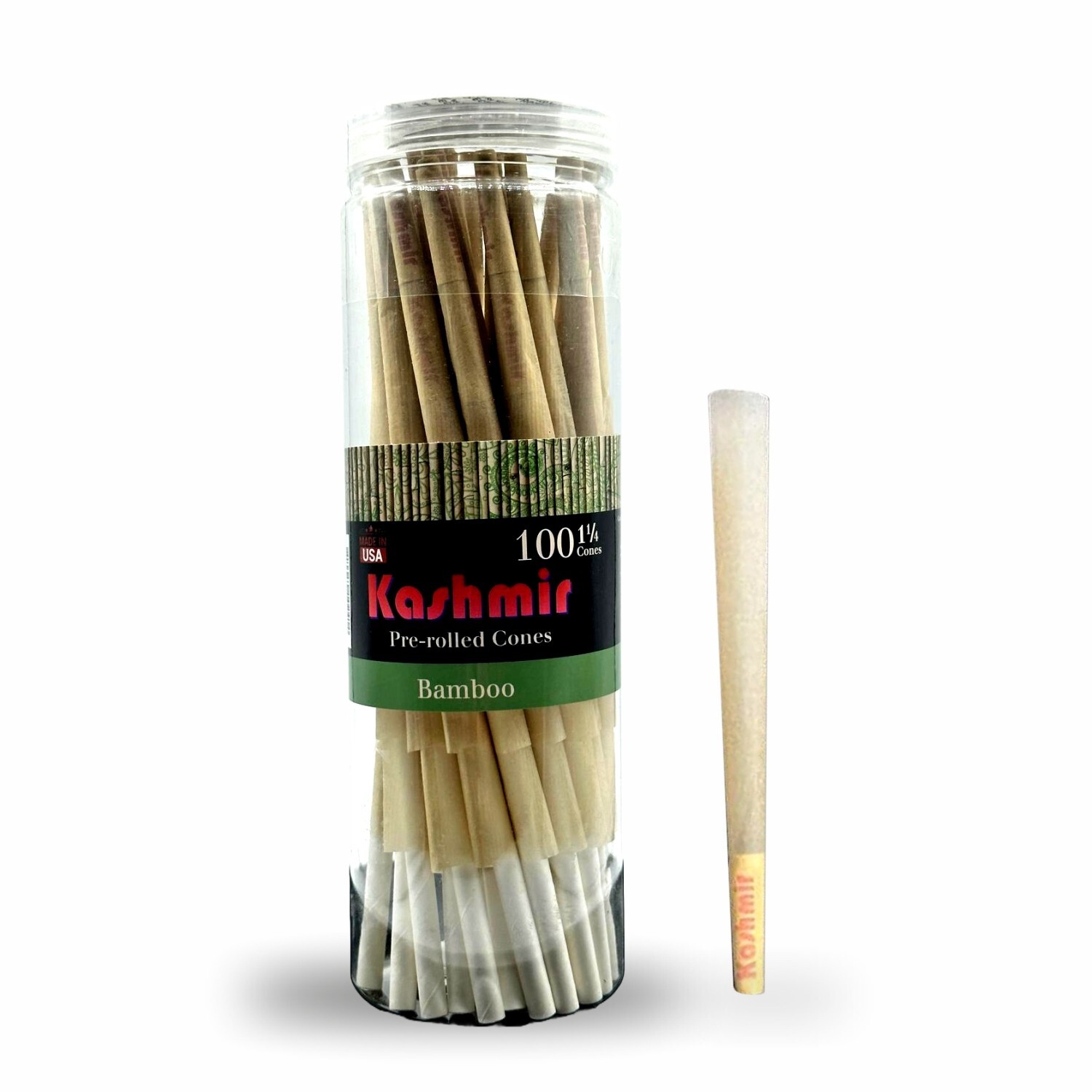 Pre Rolled Cones 1-1/4 Size Bamboo Rolling Papers Cone 100 Count Jar by Kashmir