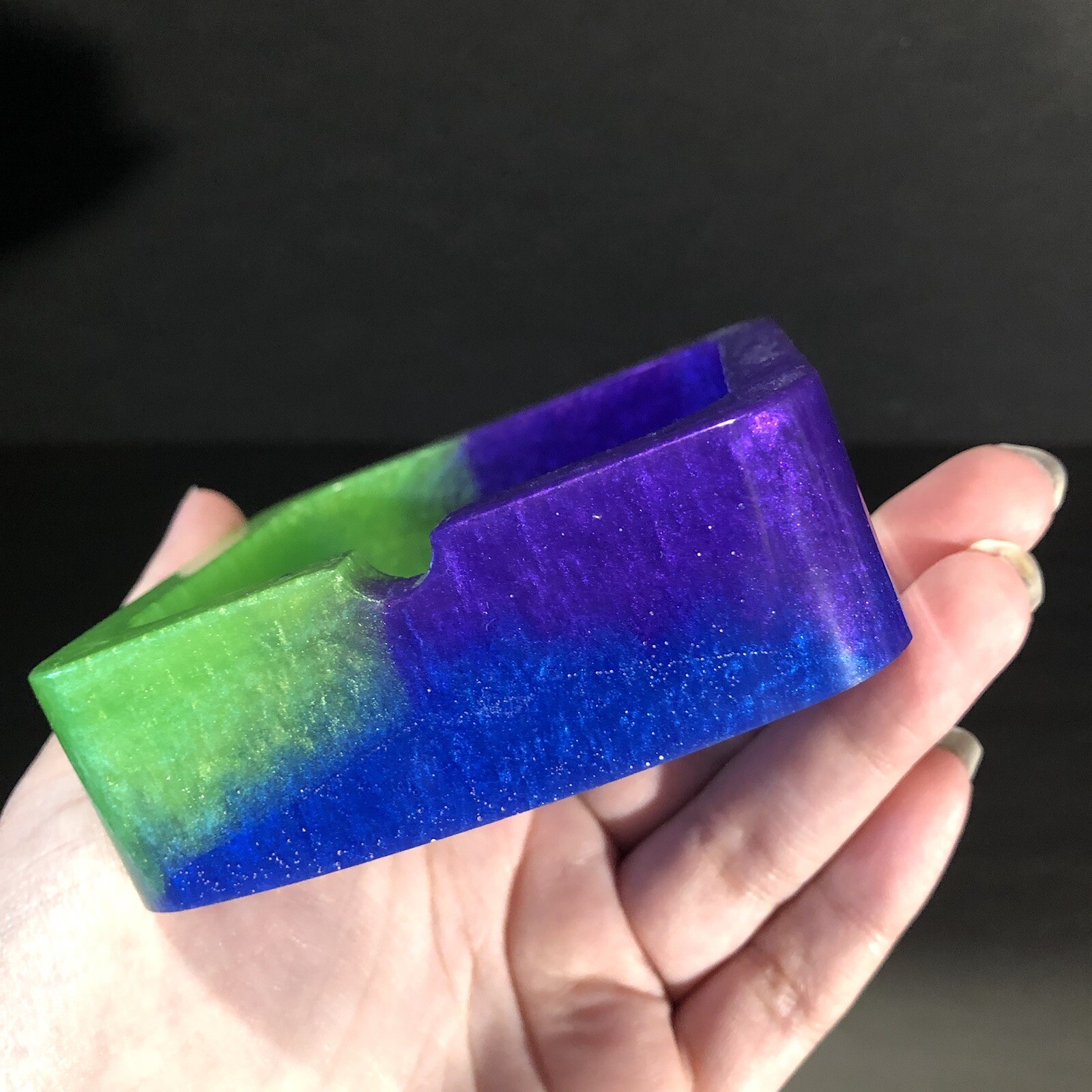 Blue Green And Purple Pearlescent Resin Small Square Ashtray